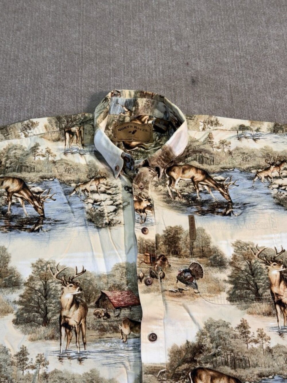 North River Outfitters Short Sleeve Shirt Buck Deer Hunting AOP Men's XXL
